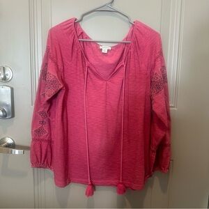 Sundance Long Sleeve Embroidered Blouse Pink Size S Tassels Boho Lightweight